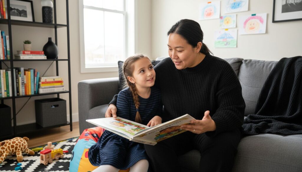 Vorlesen Kind Wohnzimmer
