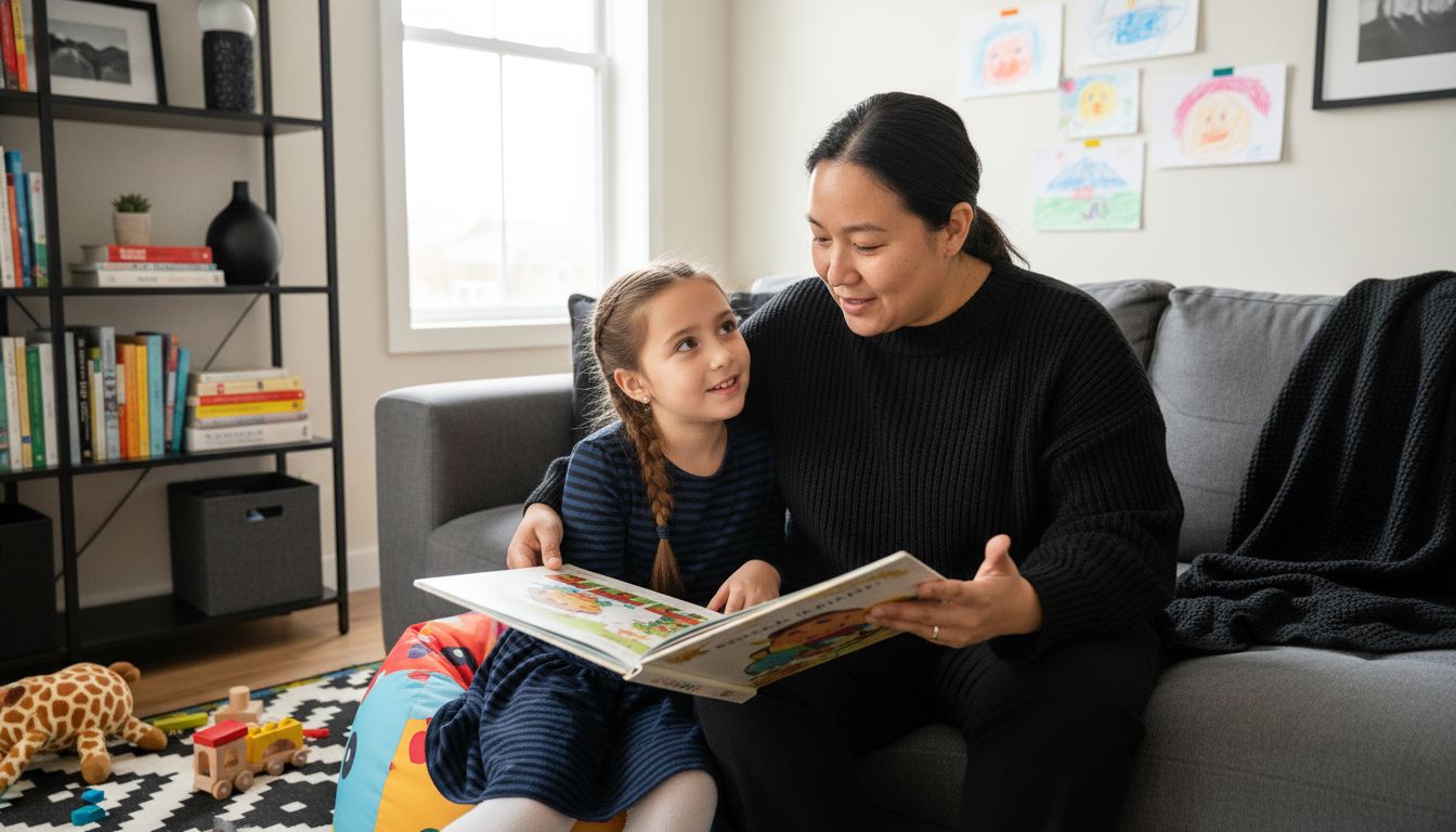 Vorlesen Kind Wohnzimmer