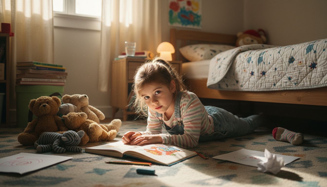 Girl reading personalized book in cozy bedroom