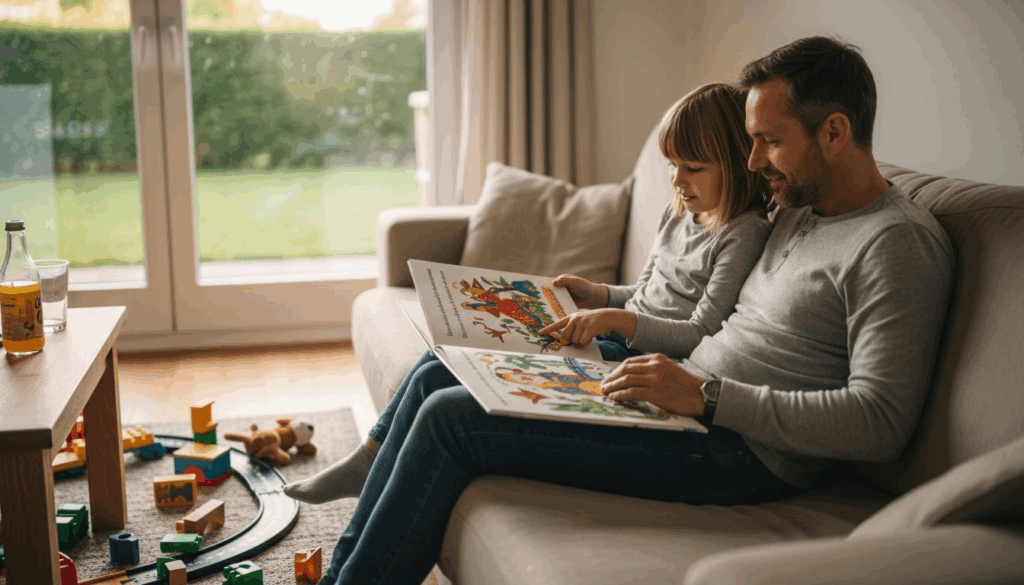 Gemeinsam mit den Eltern auf dem Sofa ein Buch anschauen – so macht Lesen richtig Spaß!