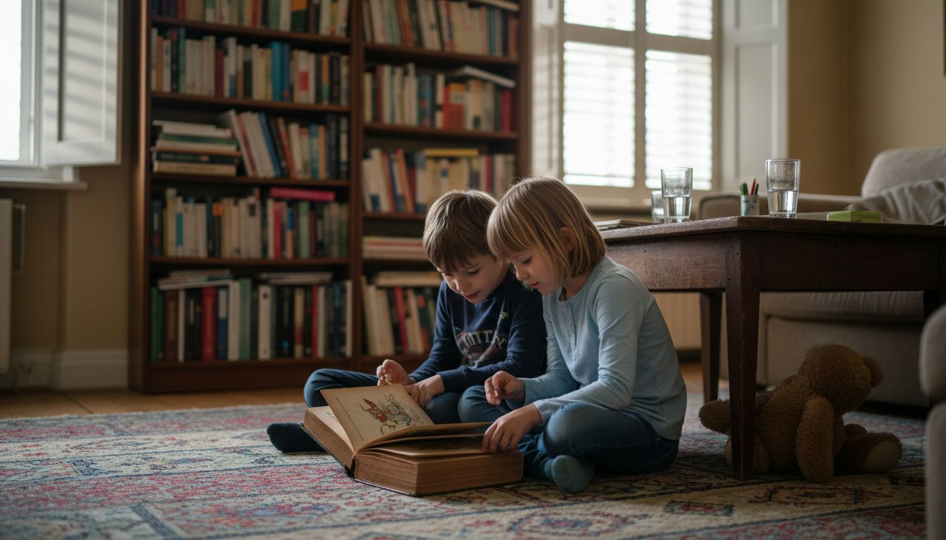Im Wohnzimmer tauchen die Kinder gemeinsam in die Welt der Märchen ein.