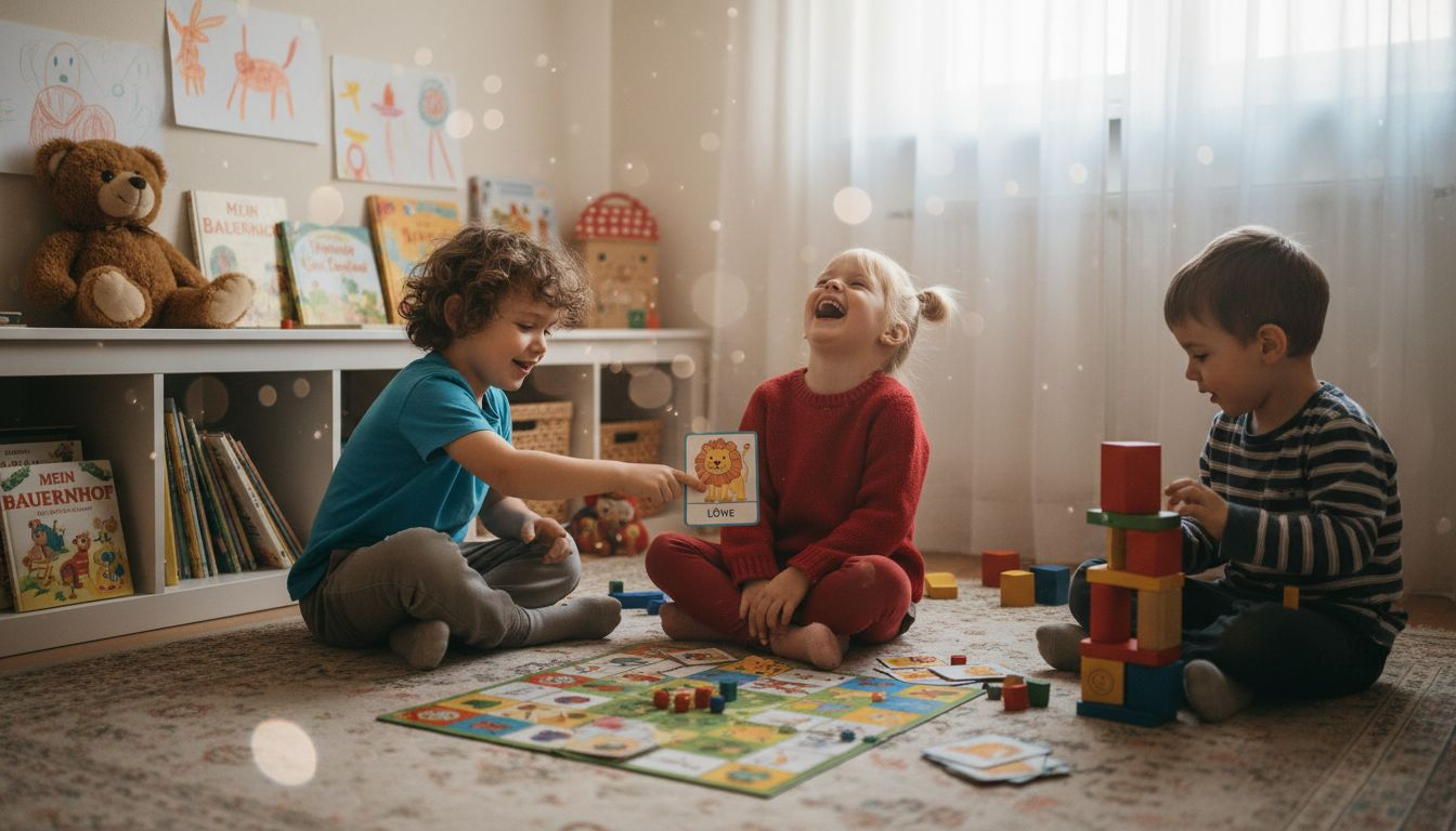 Vorschulkinder haben Spaß beim gemeinsamen Sprachspiel.
