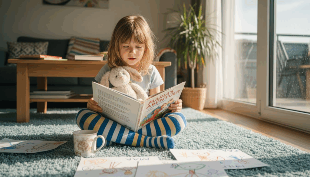 Ein Mädchen vertieft sich in ihr ganz persönliches Kinderbuch.